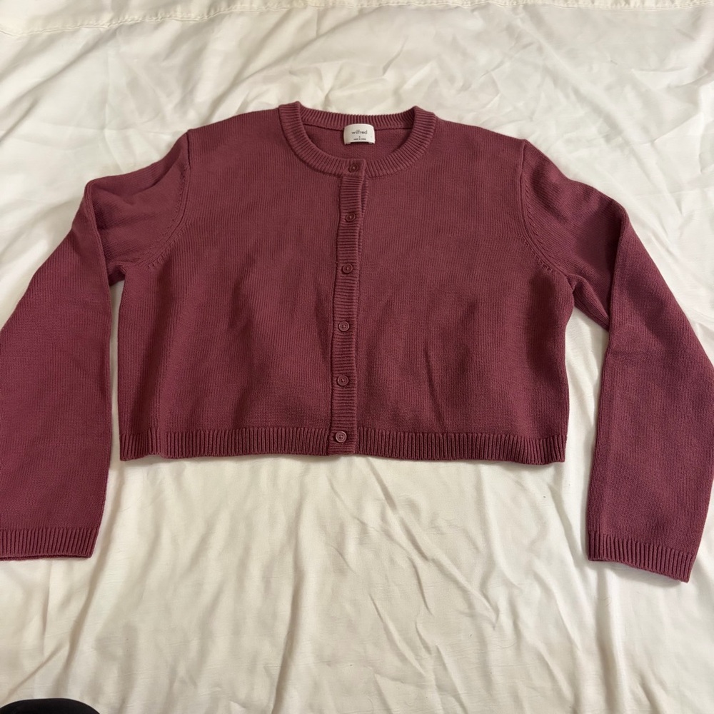 Cropped Button-Front Sweater Cardigan - Pink Mauve - Picture 2 of 6